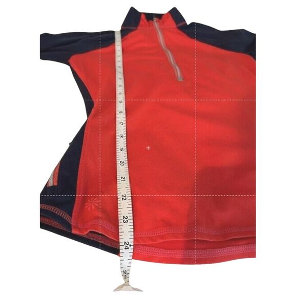 ATHLETA Running Wild Shirt Red Navy Blue Fall Winter Thumbholes 1/2 zip SMALL - Picture 5 of 8
